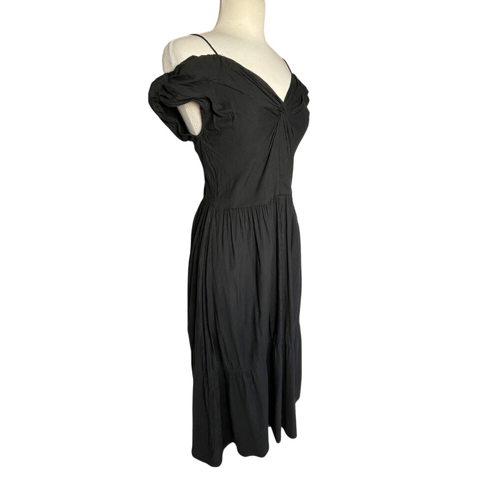 VINCE Black Linen Blend Twist Front Off the Shoulder Midi Dress size 4 - Picture 5 of 10